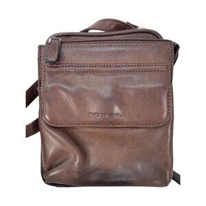 Vintage Fossil Pebbled Brown Leather Crossbody Bag